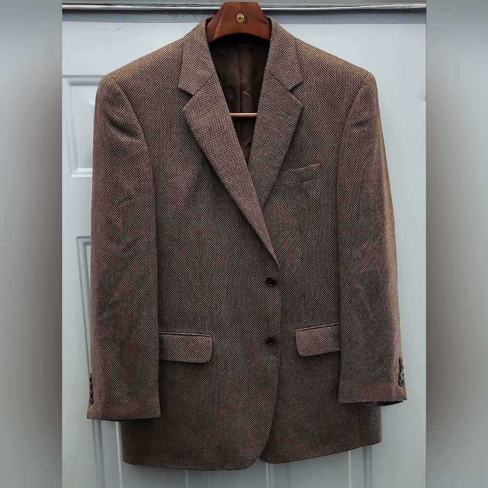 JOS A. BANK MEN'S TAN BROWN SILK & WOOL BLEND 2-BUTTON SPORTS JACKET SIZE 46 R